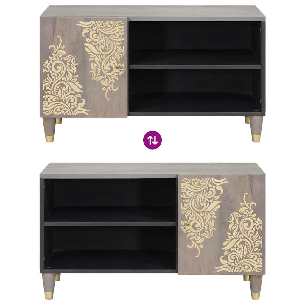 vidaXL TV-Schränk mit Regal Grau 80 x 33 x 46 cm Massivholz Mango
