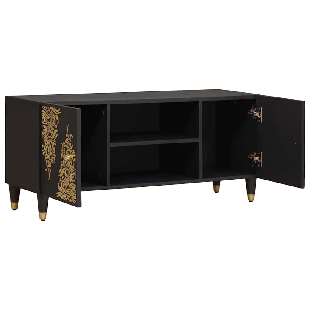vidaXL TV-Schränk mit Regal Schwarz 105 x 33 x 46 cm Massivholz Mango