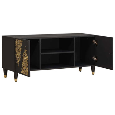 vidaXL TV-Schränk mit Regal Schwarz 105 x 33 x 46 cm Massivholz Mango