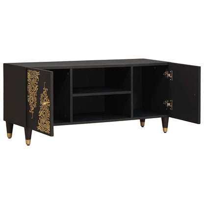 vidaXL TV-Schränk mit Regal Schwarz 105 x 33 x 46 cm Massivholz Mango