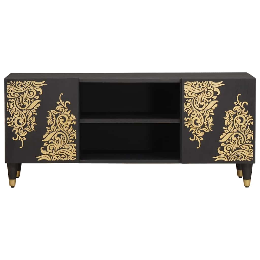 vidaXL TV-Schränk mit Regal Schwarz 105 x 33 x 46 cm Massivholz Mango