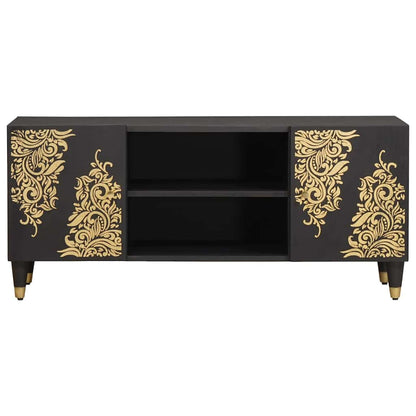 vidaXL TV-Schränk mit Regal Schwarz 105 x 33 x 46 cm Massivholz Mango