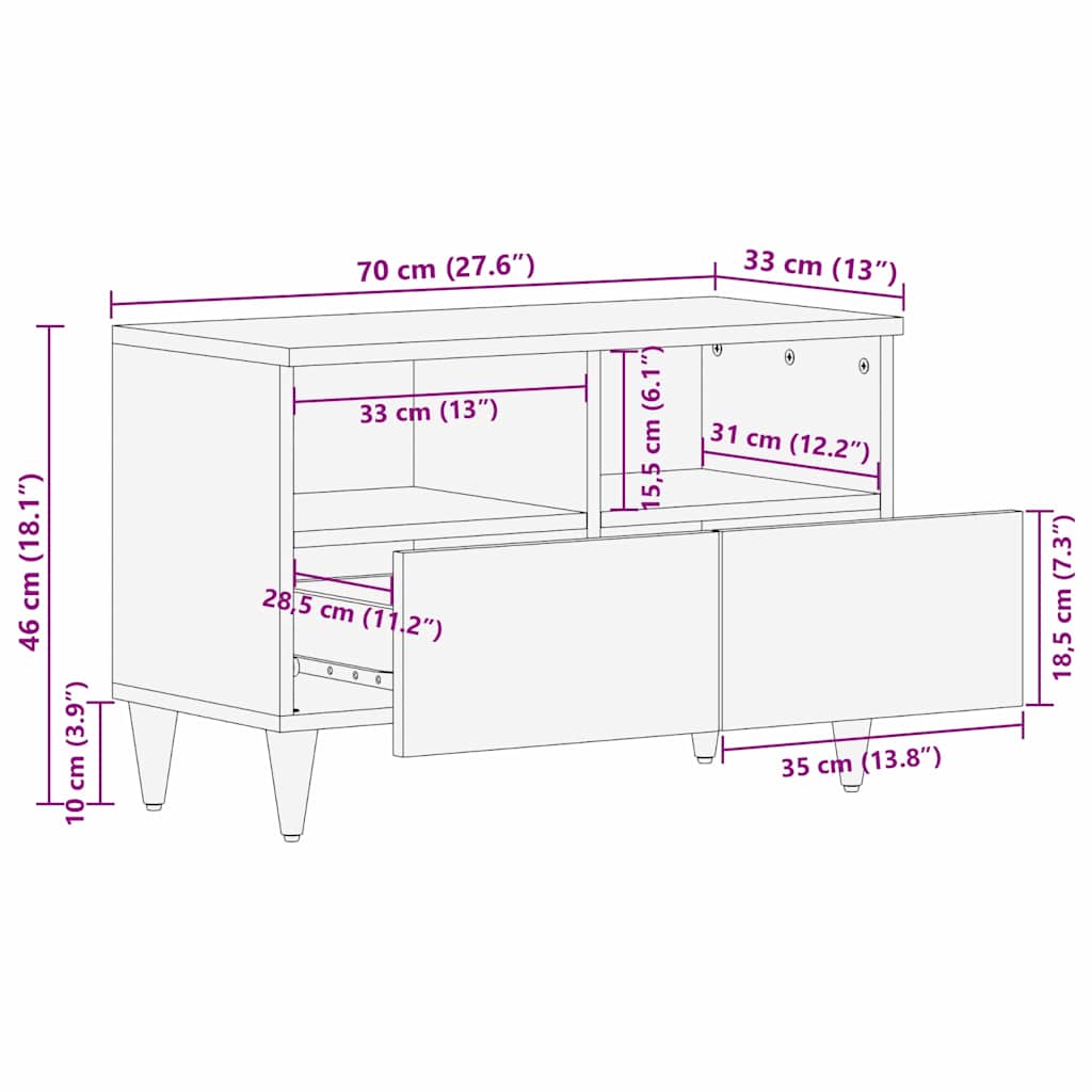 vidaXL TV-Schränk mit Regal Schwarz 70 x 33 x 46 cm Massivholz Mango