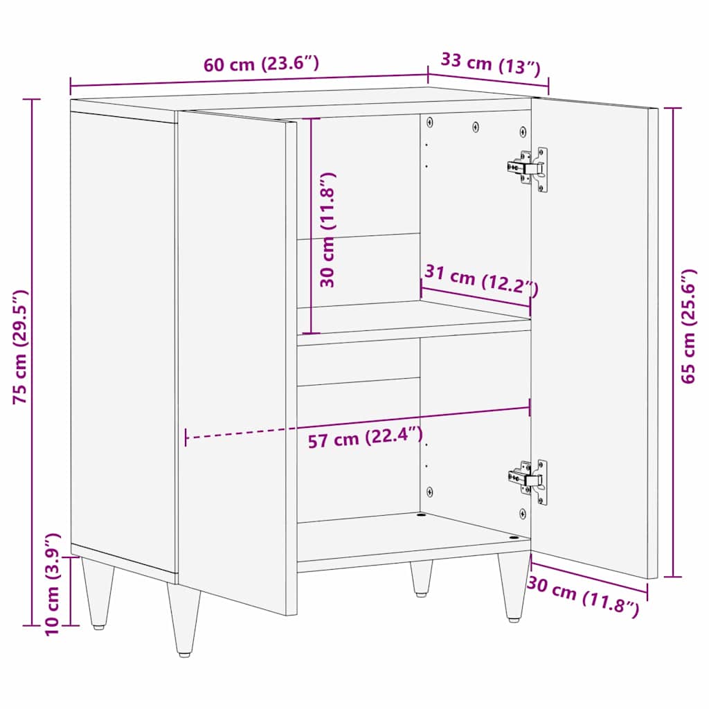 vidaXL Sideboard Schwarz 60 x 33 x 75 cm Massivholz Mango