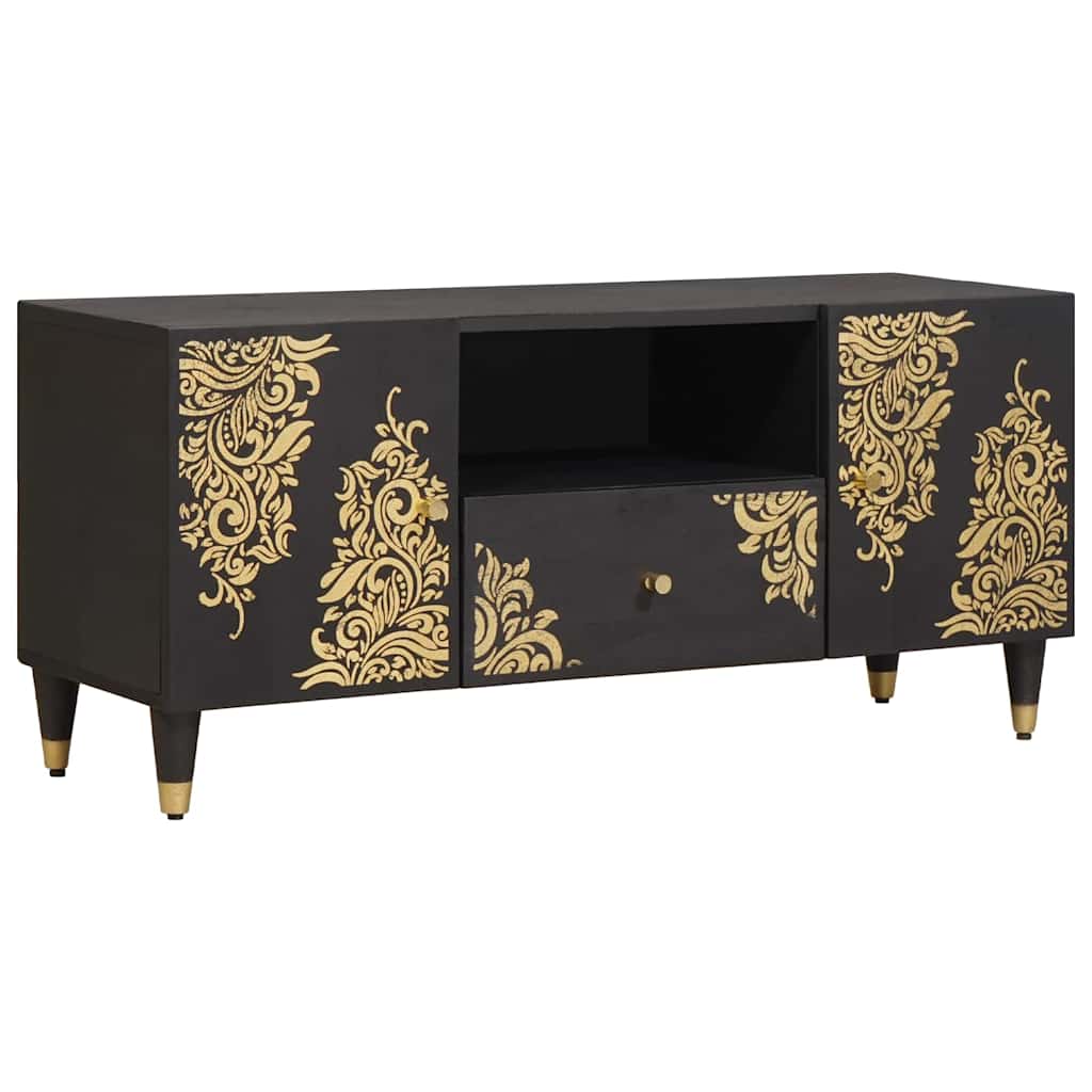 vidaXL TV-Schränk mit Regal Schwarz 105 x 33 x 46 cm Massivholz Mango