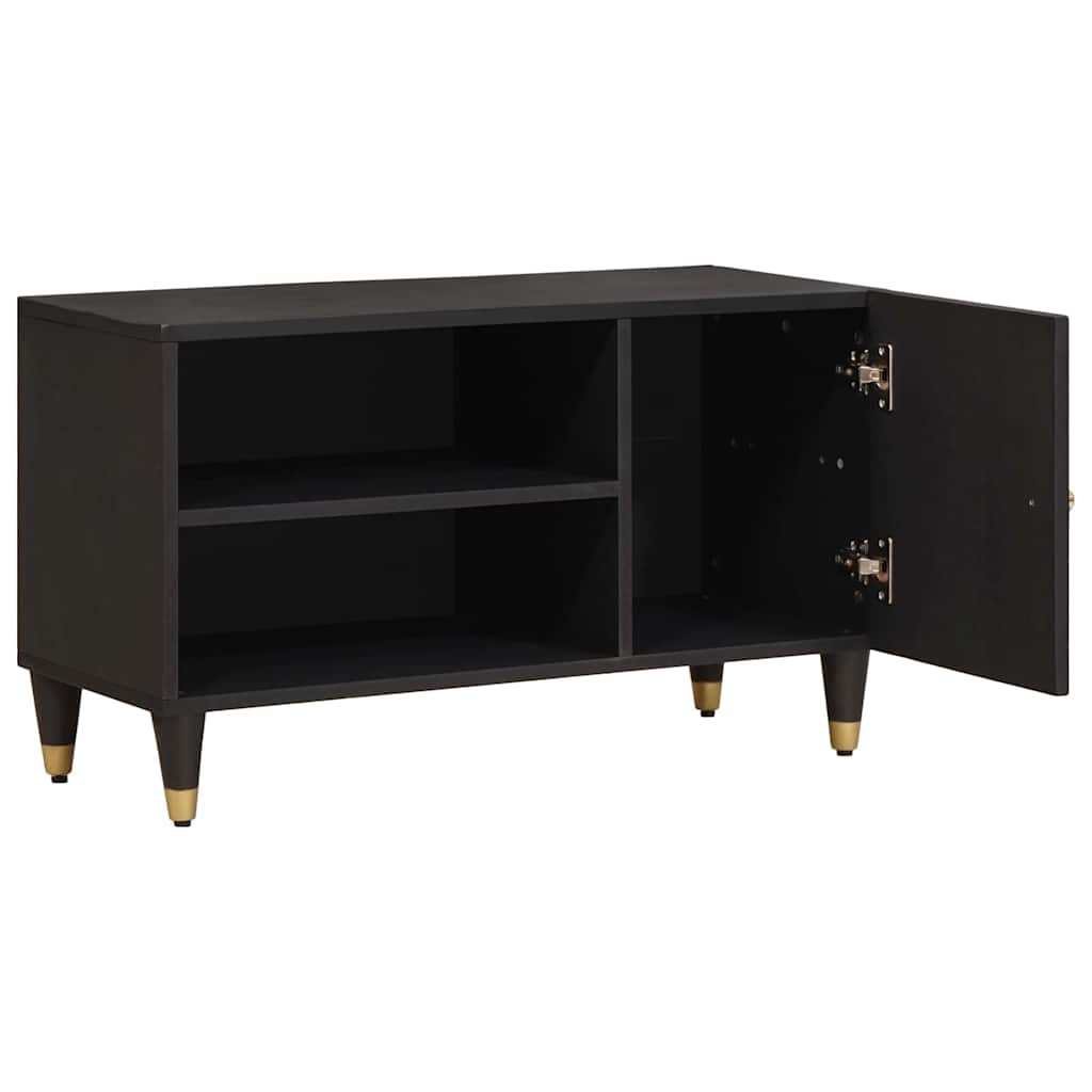 vidaXL TV-Schränk mit Regal Schwarz 80 x 33 x 46 cm Massivholz Mango