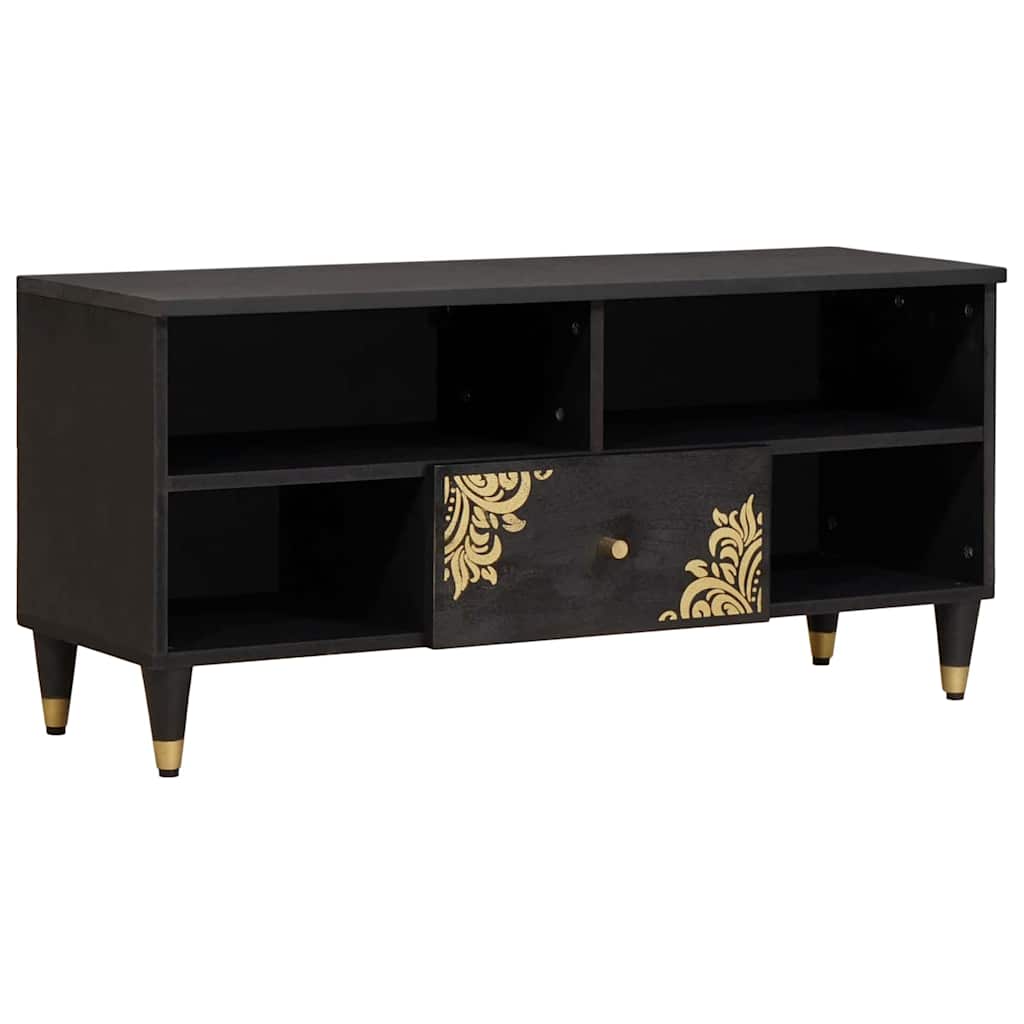 vidaXL TV-Schränk mit Regal Schwarz 100 x 33 x 46 cm Massivholz Mango