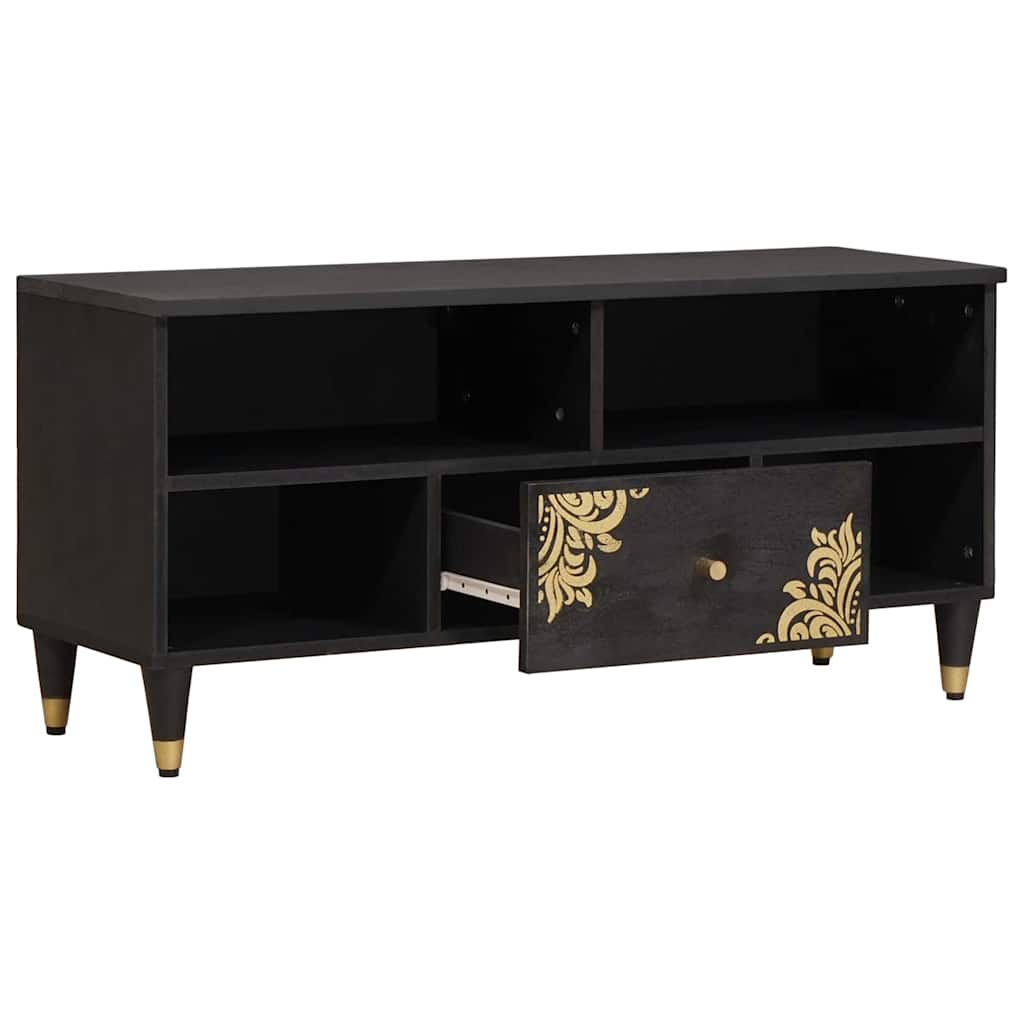 vidaXL TV-Schränk mit Regal Schwarz 100 x 33 x 46 cm Massivholz Mango