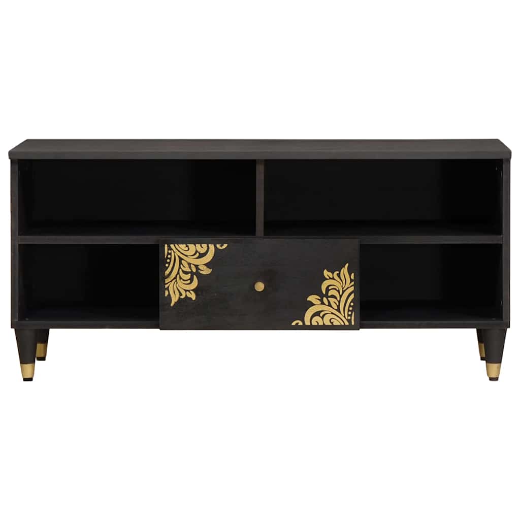 vidaXL TV-Schränk mit Regal Schwarz 100 x 33 x 46 cm Massivholz Mango