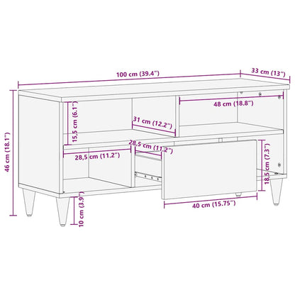 vidaXL TV-Schränk mit Regal Schwarz 100 x 33 x 46 cm Massivholz Mango