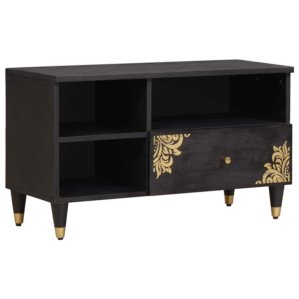 vidaXL TV-Schränk mit Regal Schwarz 80 x 33 x 46 cm Massivholz Mango