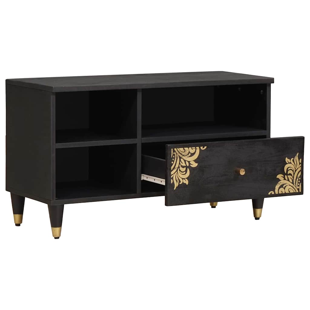 vidaXL TV-Schränk mit Regal Schwarz 80 x 33 x 46 cm Massivholz Mango