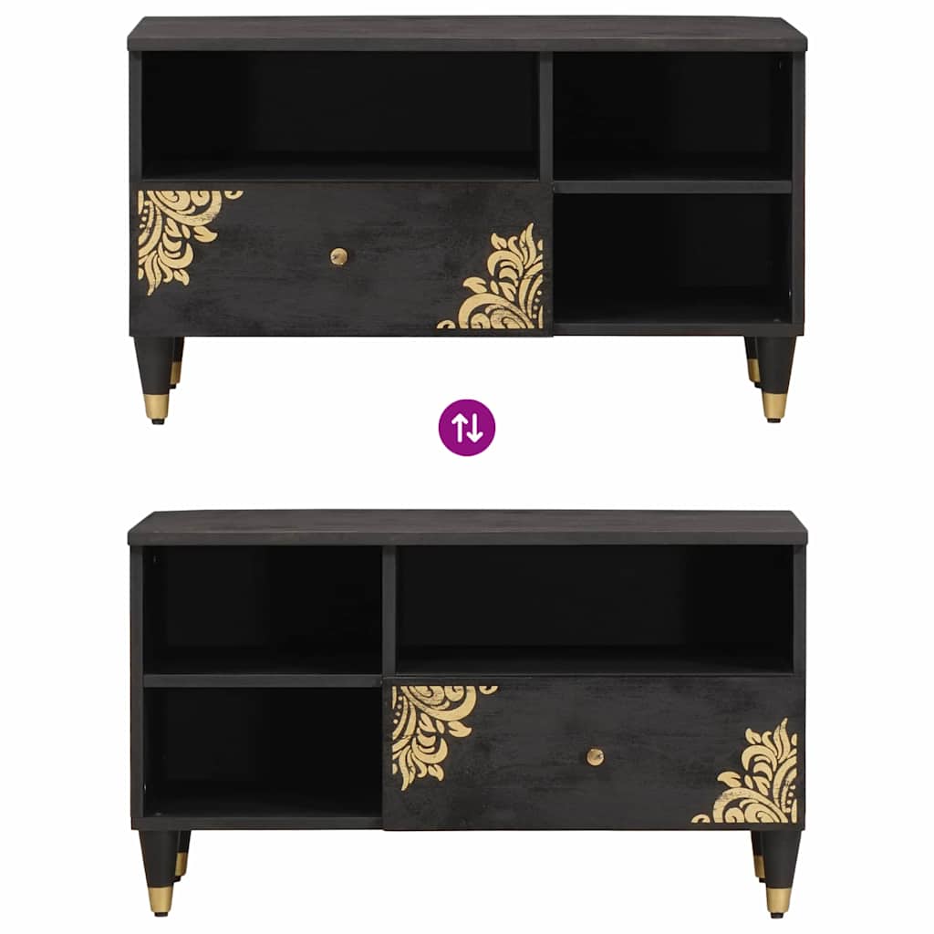 vidaXL TV-Schränk mit Regal Schwarz 80 x 33 x 46 cm Massivholz Mango