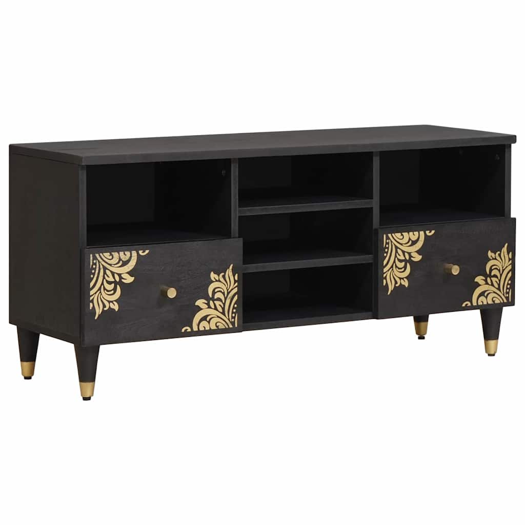 vidaXL TV-Schränk mit Regal Schwarz 100 x 33 x 46 cm Massivholz Mango
