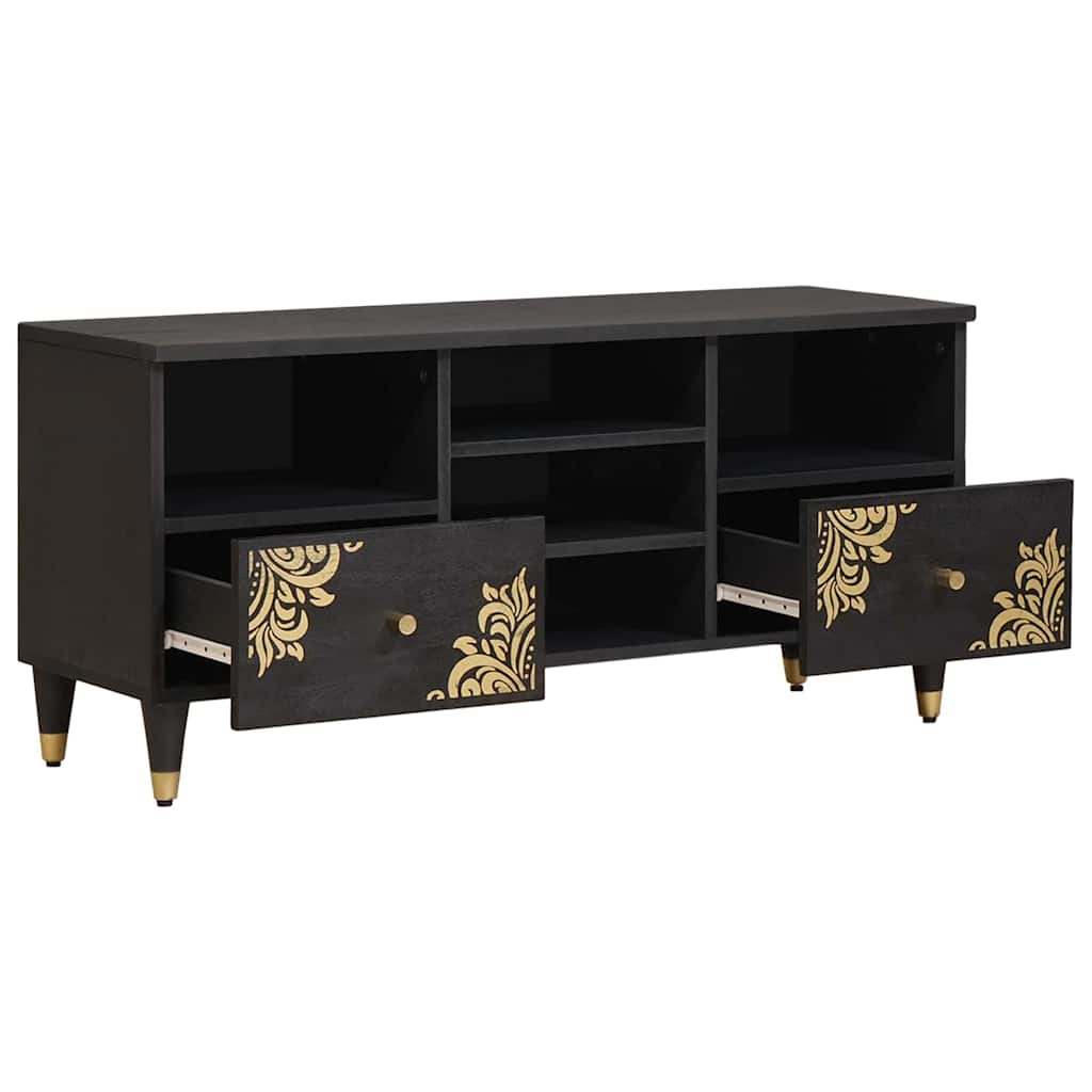 vidaXL TV-Schränk mit Regal Schwarz 100 x 33 x 46 cm Massivholz Mango