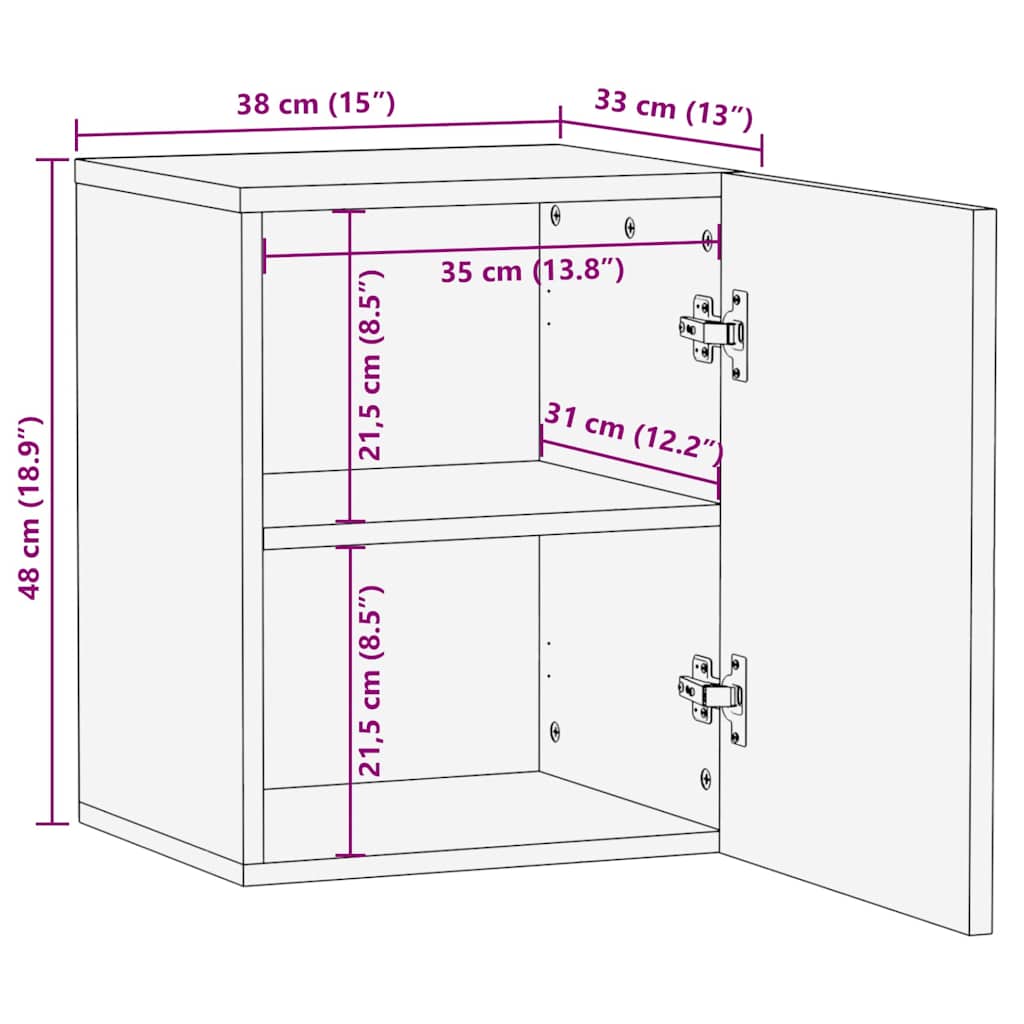 vidaXL Wandschrank mit Tür Schwarz 38 x 33 x 48 cm Massivholz Mango