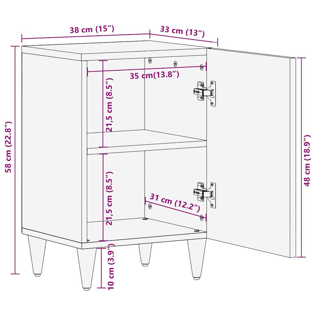 vidaXL Badezimmerschrank Schwarz 38 x 33 x 58 cm Massivholz Mango