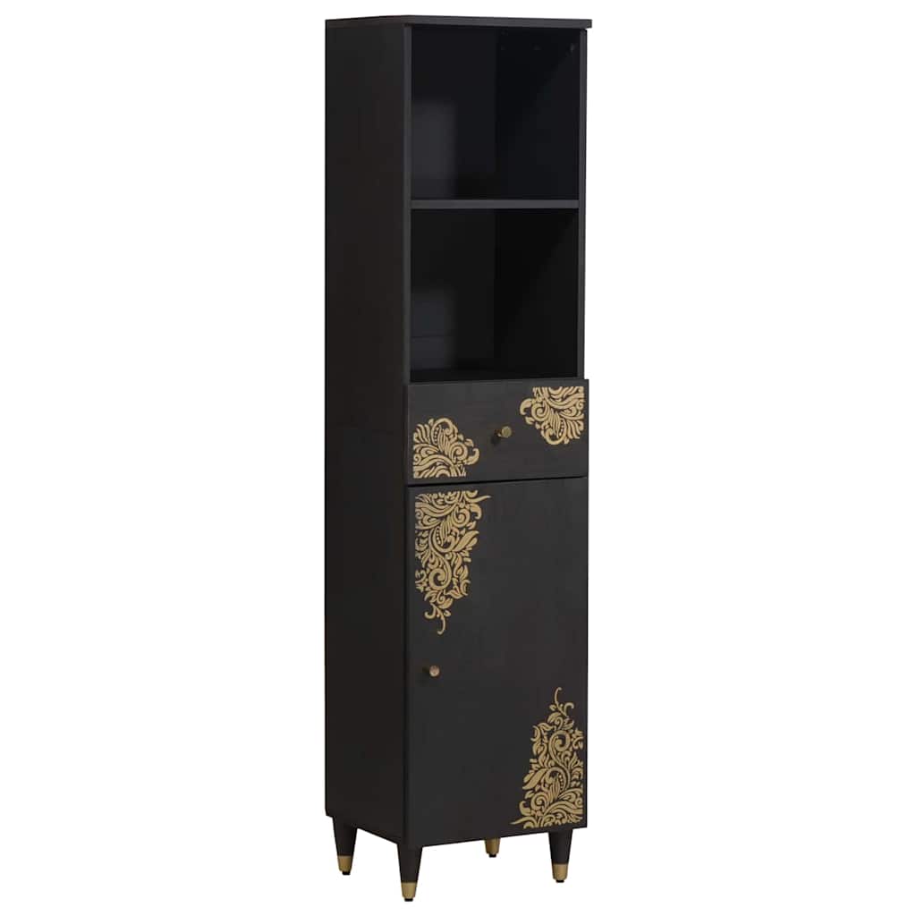 vidaXL Badezimmerschrank Schwarz 38 x 33 x 160 cm Massivholz Mango