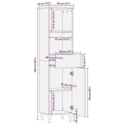 vidaXL Badezimmerschrank Schwarz 38 x 33 x 160 cm Massivholz Mango