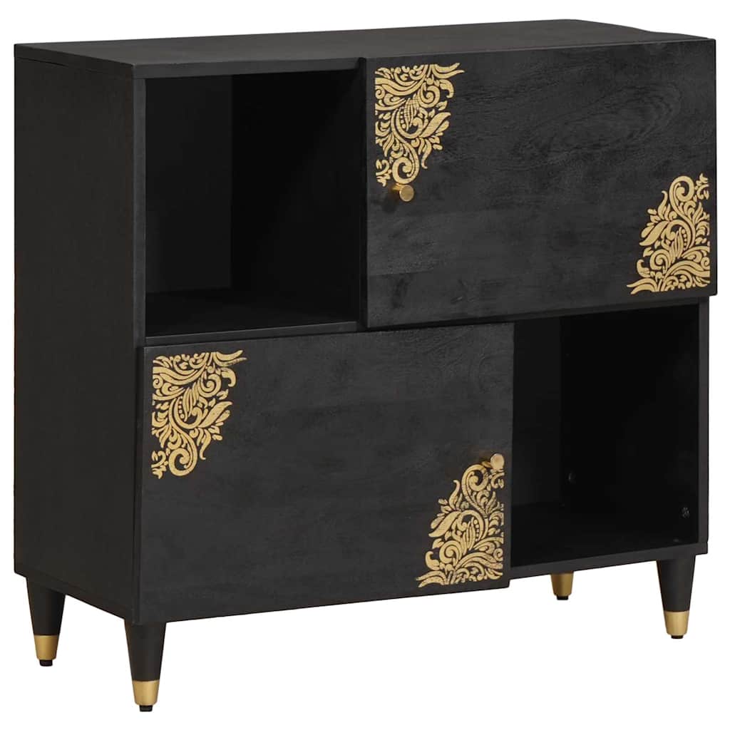 Sideboard mit Regal Schwarz 80 x 33 x 75 cm Massivholz Mango