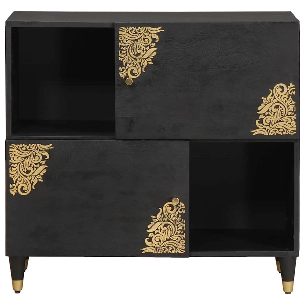 Sideboard mit Regal Schwarz 80 x 33 x 75 cm Massivholz Mango