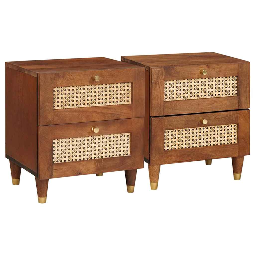 vidaXL Nachttisch 2 pcs Braun 40 x 33,5 x 46 cm Massivholz Akazie
