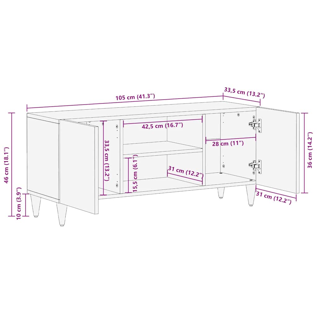 vidaXL Meuble TV avec étagère Marron 105 x 33,5 x 46 cm Bois de manguier massif