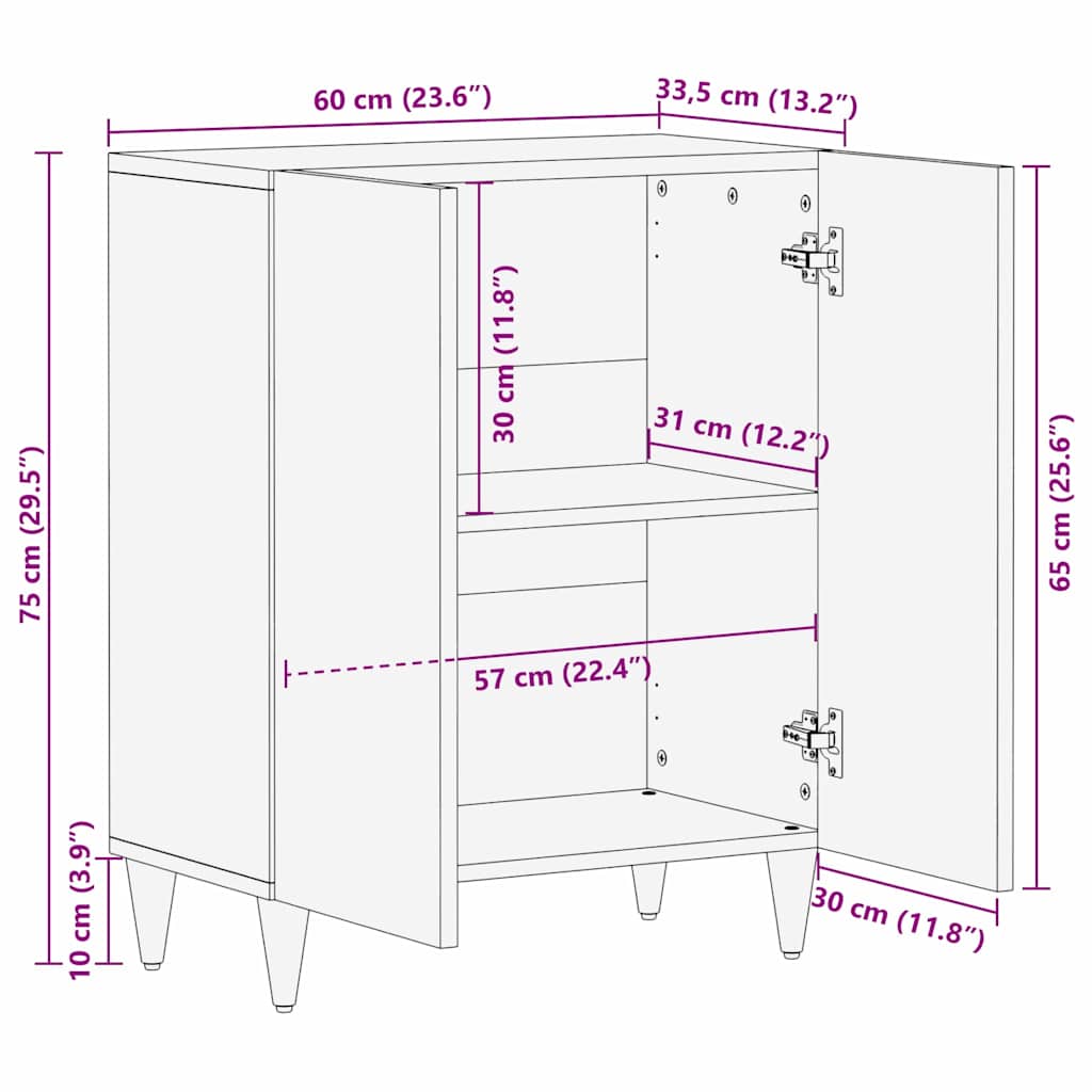 vidaXL Sideboard Braun 60 x 33 x 75 cm Massivholz Mango