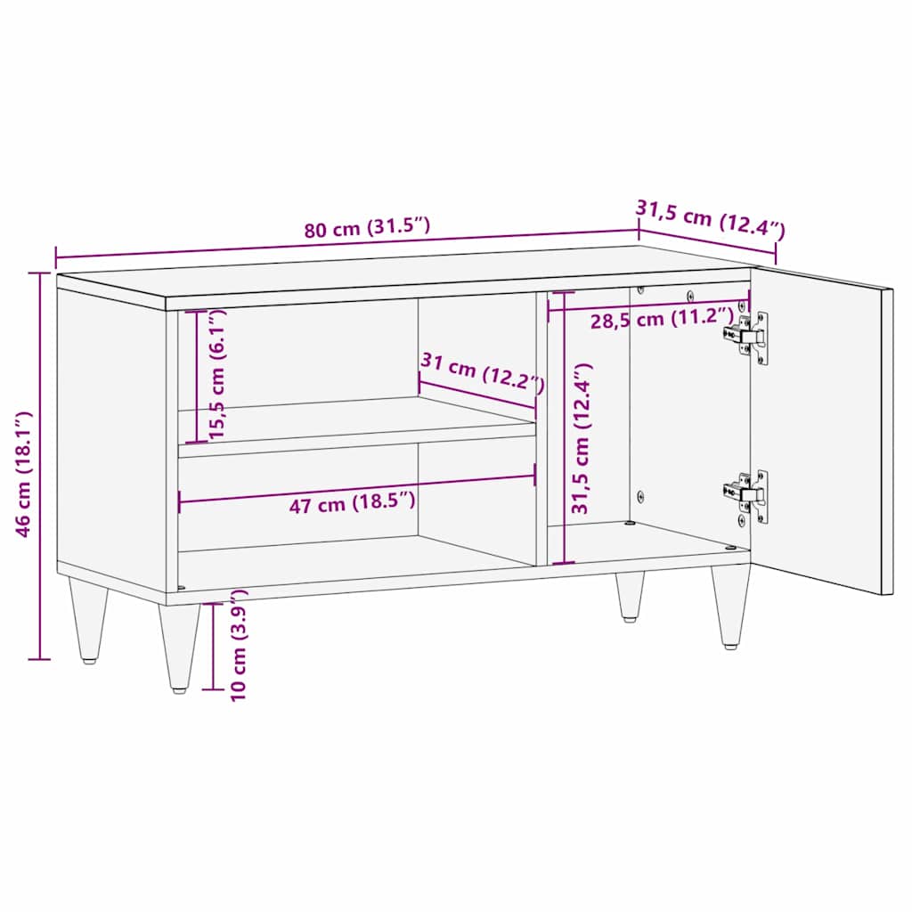 vidaXL TV-Schränk mit Regal Braun 80 x 31,5 x 46 cm Massivholz Mango