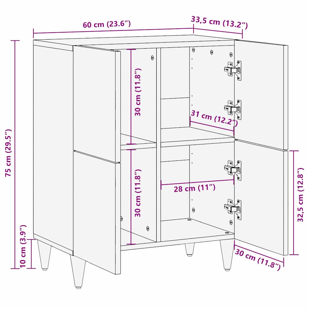 vidaXL Sideboard Braun 60 x 33,5 x 75 cm Massivholz Mango