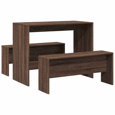 vidaXL Ensemble table à manger et bancs 3 pcs Marron aspect chêne Bois d'ingénierie