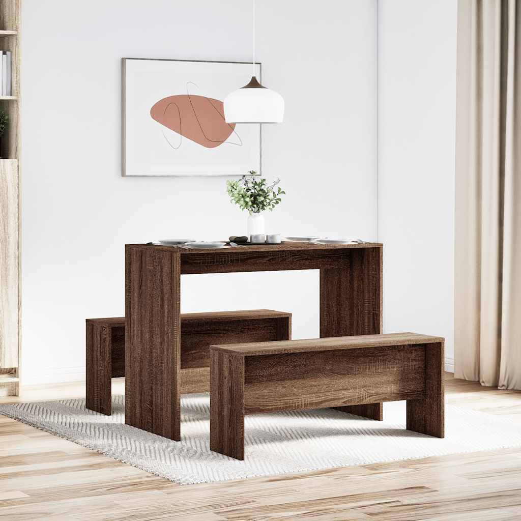 vidaXL Ensemble table à manger et bancs 3 pcs Marron aspect chêne Bois d'ingénierie