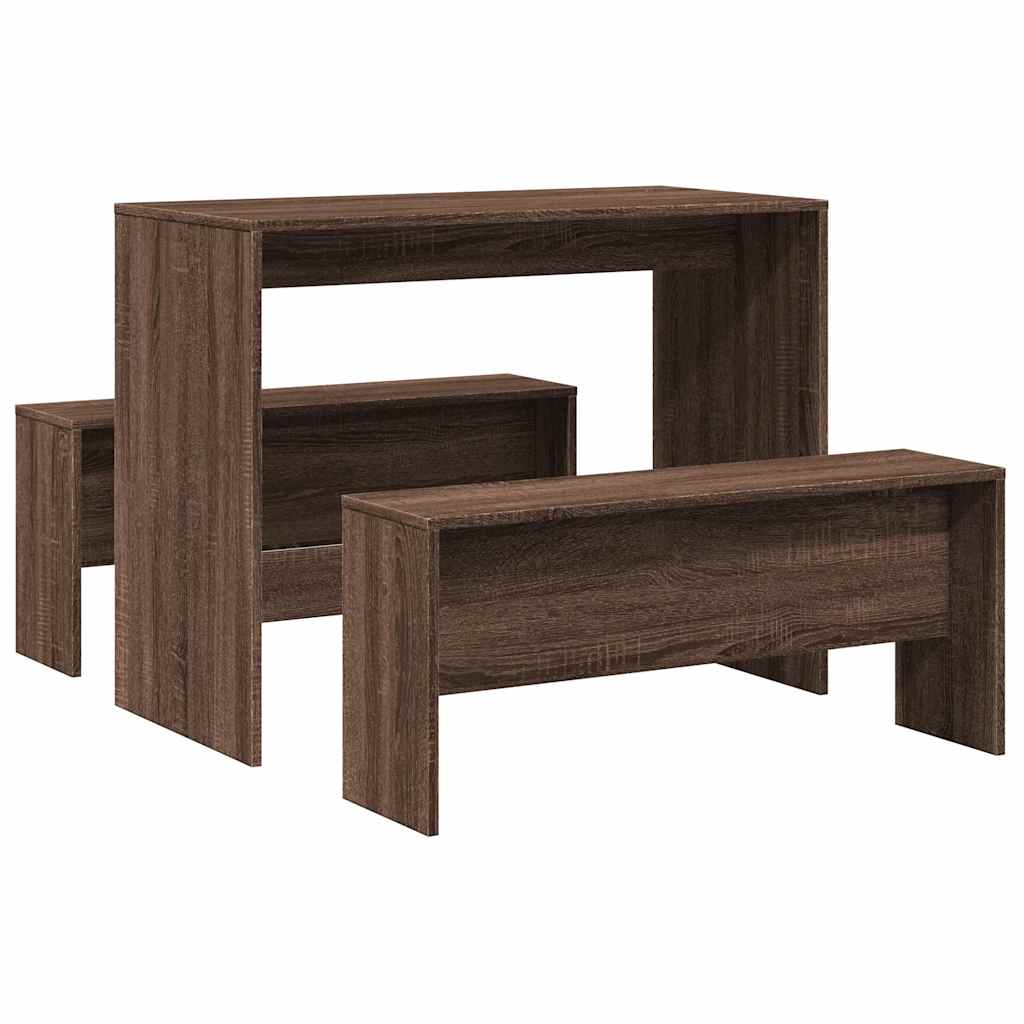 vidaXL Ensemble table à manger et bancs 3 pcs Marron aspect chêne Bois d'ingénierie