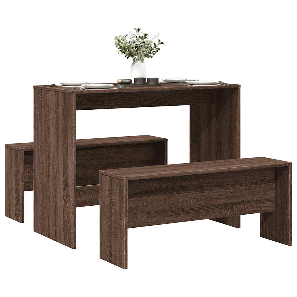 vidaXL Ensemble table à manger et bancs 3 pcs Marron aspect chêne Bois d'ingénierie