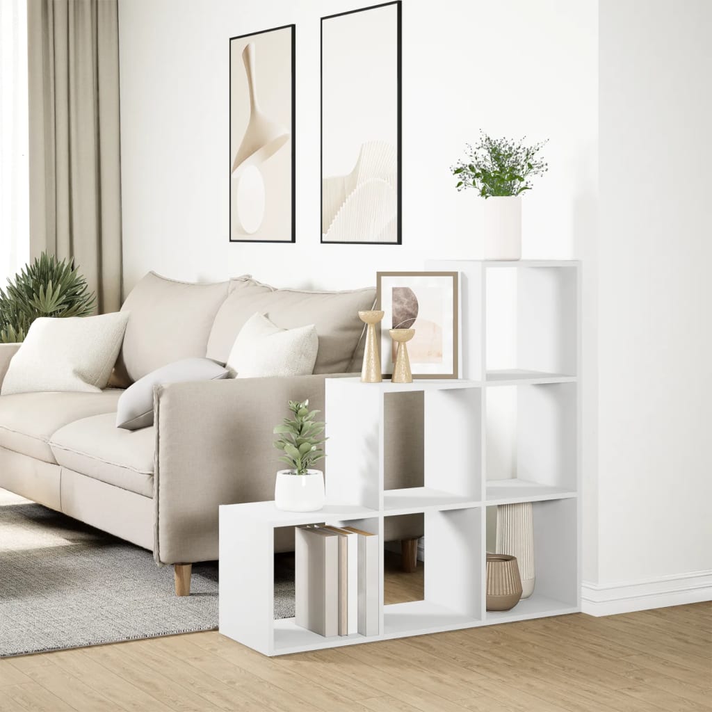 vidaXL Raumteiler Bücherregal 3-stufig Weiß 99x29x99 cm Holzwerkstoff