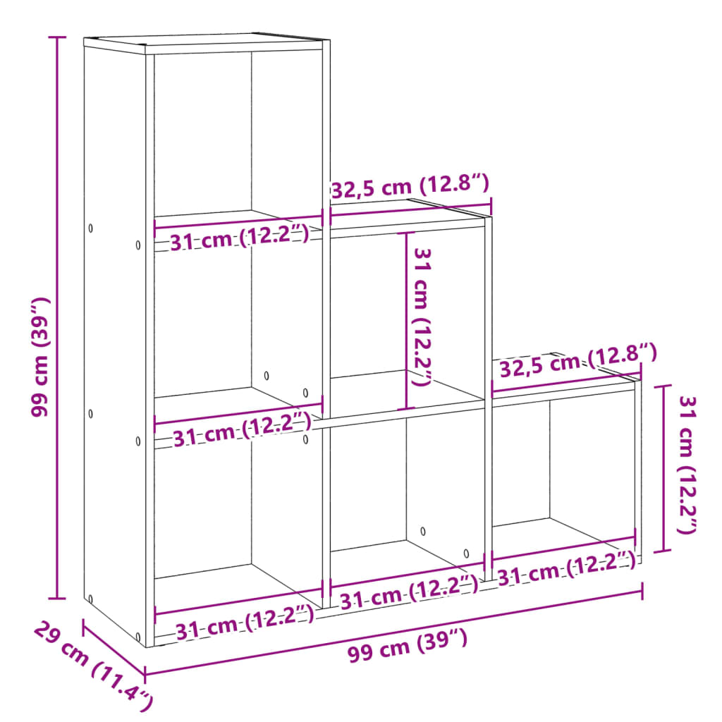 vidaXL Raumteiler-Bücherregal 3 Etagen Betongrau 99x29x99 cm