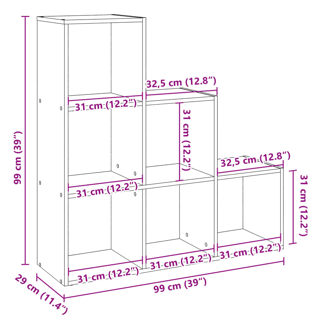 vidaXL Étagère de séparation de pièce à 3 niveaux chêne fumé 99x29x99 cm