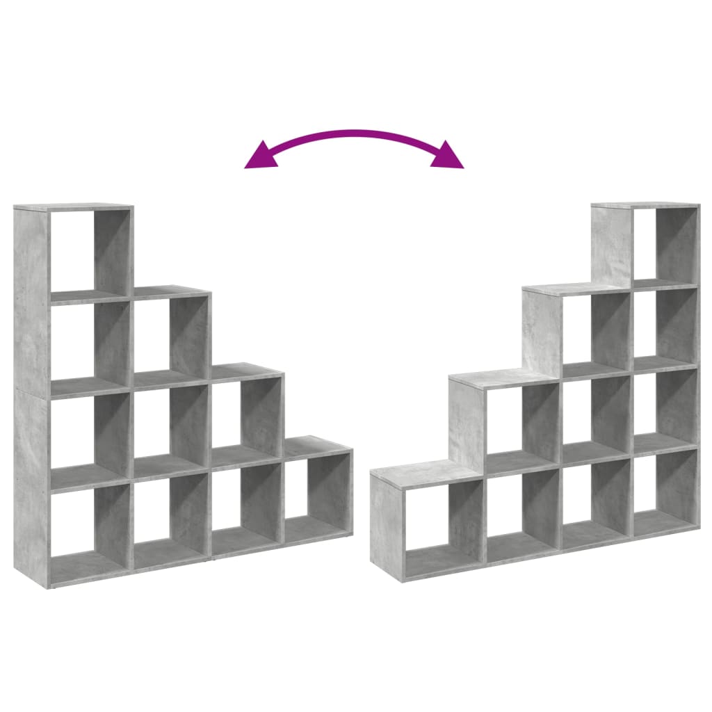 vidaXL Raumteiler-Bücherregal 4 Stufen Betongrau 131,5x29x131,5 cm