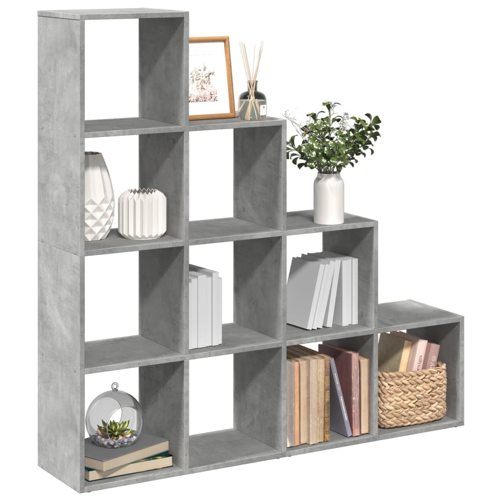 vidaXL Raumteiler-Bücherregal 4 Stufen Betongrau 131,5x29x131,5 cm