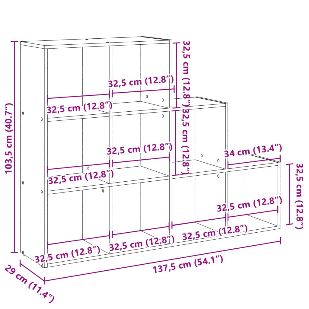 vidaXL Raumteiler-Bücherregal 3 Stufen Räuchereiche 137,5x29x103,5 cm