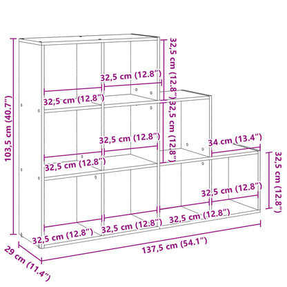 vidaXL Raumteiler-Bücherregal 3 Stufen Räuchereiche 137,5x29x103,5 cm