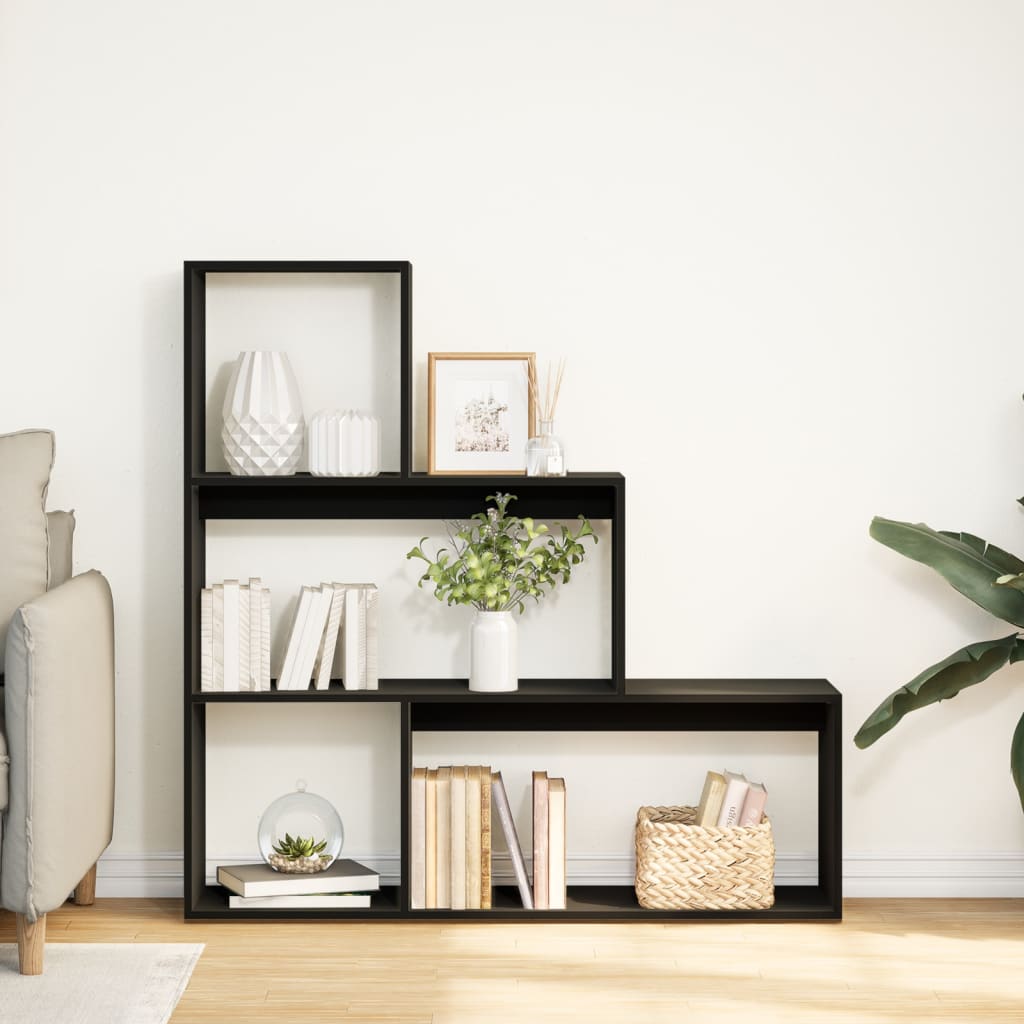 vidaXL Raumteiler-Bücherregal 3 Stufen Schwarz 123x29x123 cm