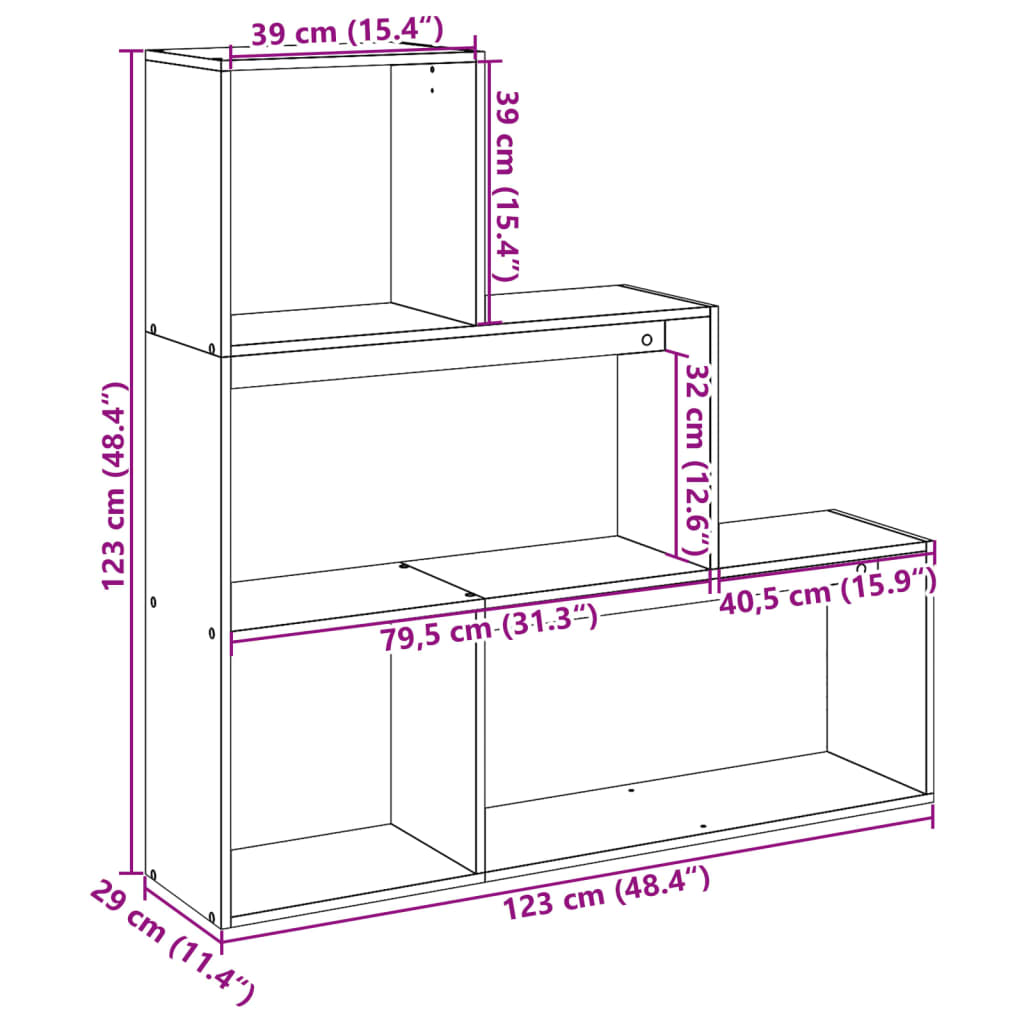vidaXL Raumteiler-Bücherregal 3 Stufen Schwarz 123x29x123 cm