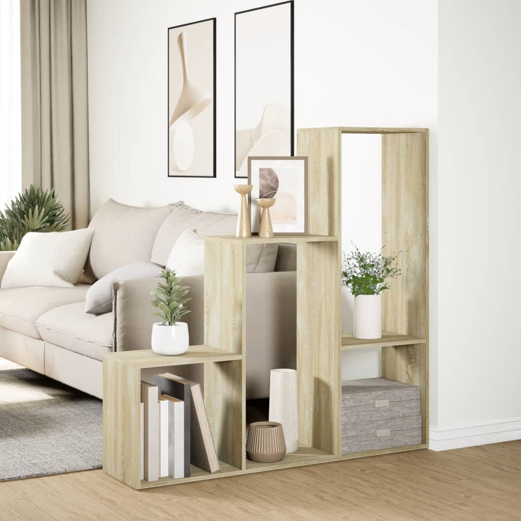 vidaXL Bibliothèque séparateur de pièce à 3 niveaux chêne sonoma 123x29x123 cm