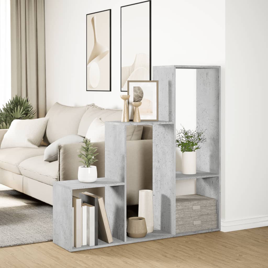 vidaXL Bibliothèque-séparateur de pièce à 3 niveaux gris béton 123x29x123 cm