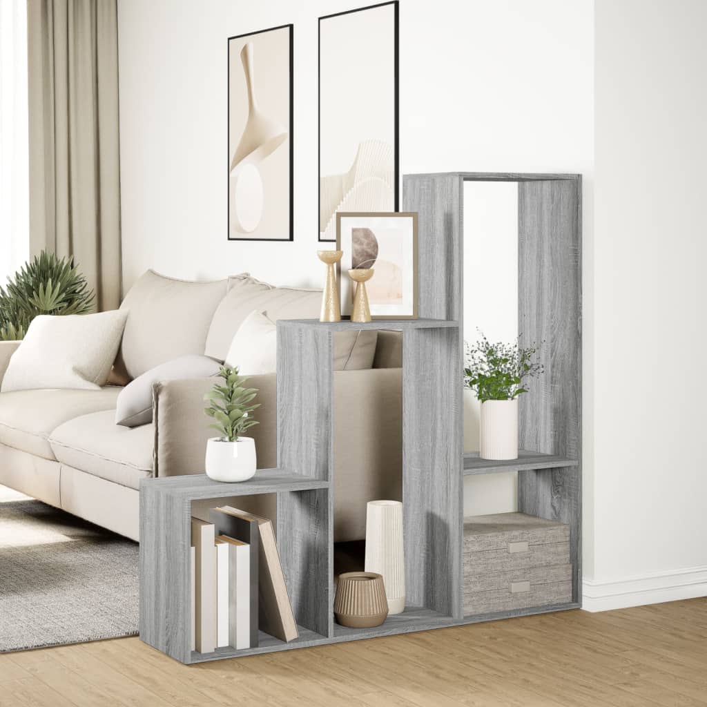 vidaXL Raumteiler-Bücherregal 3 Stufen Grau Sonoma 123x29x123 cm