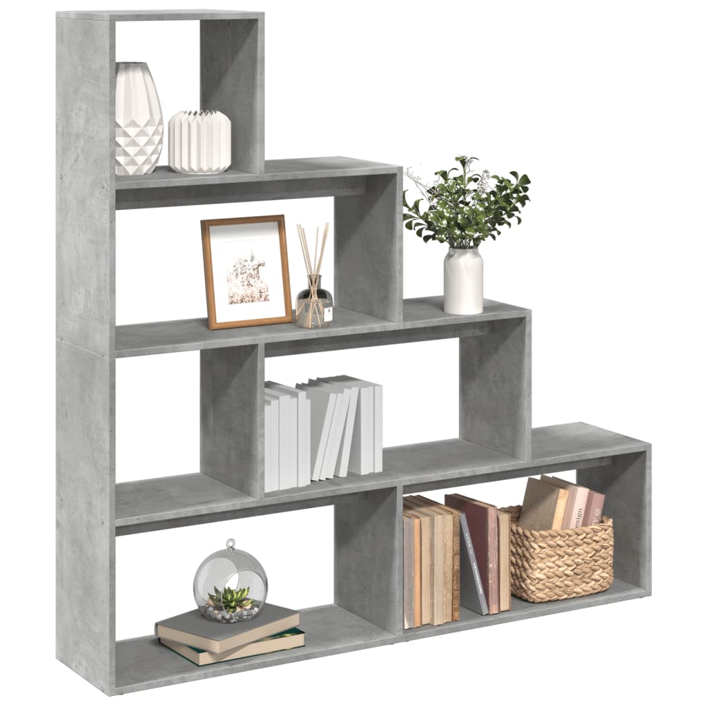 vidaXL Bibliothèque Étagère de Séparation 4 Niveaux Gris Ciment 143,5x29x143,5 cm