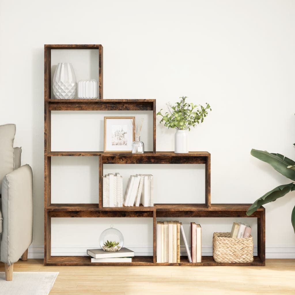 vidaXL Raumteiler-Bücherregal 4 Stufen Räuchereiche 143,5x29x143,5 cm