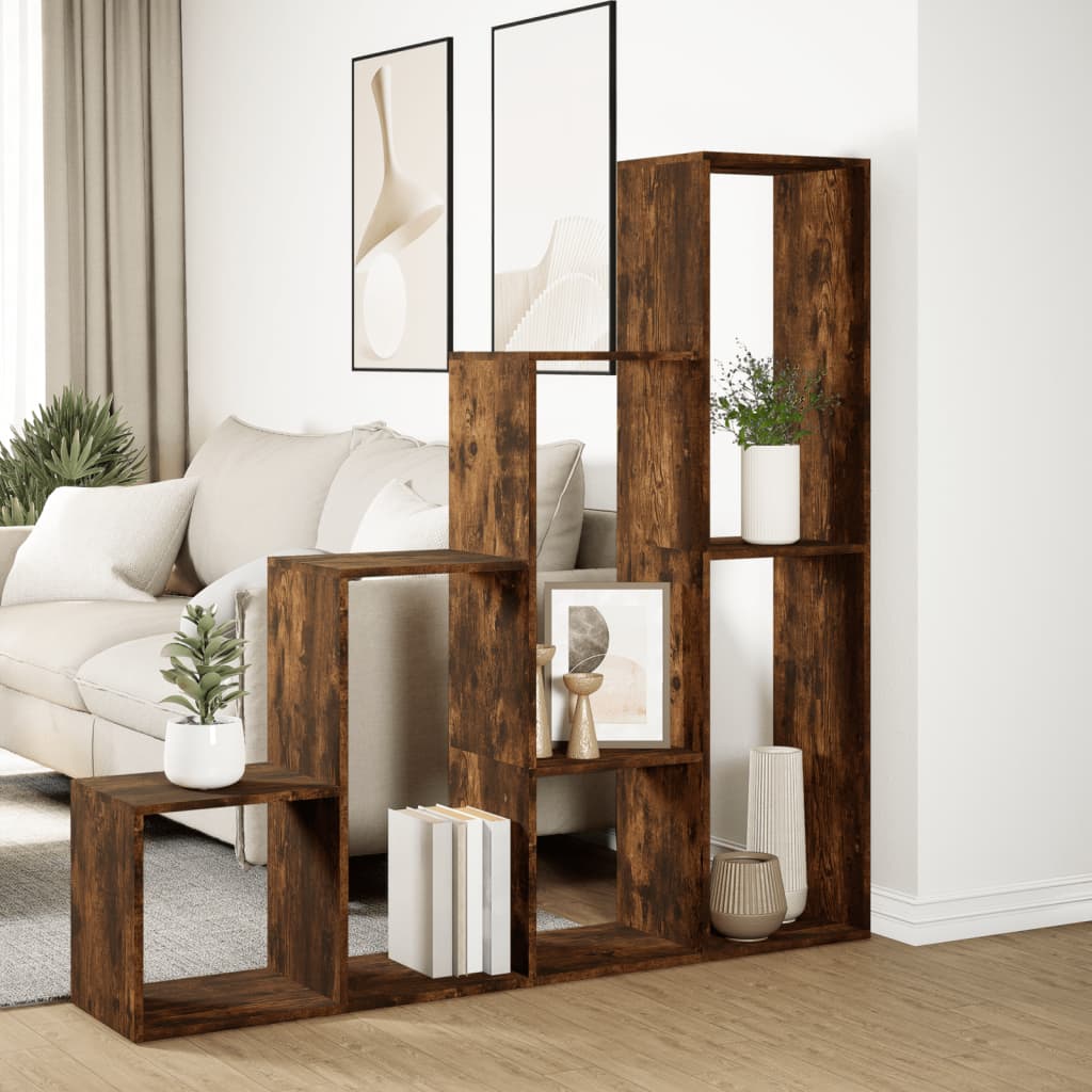 vidaXL Raumteiler-Bücherregal 4 Stufen Räuchereiche 143,5x29x143,5 cm