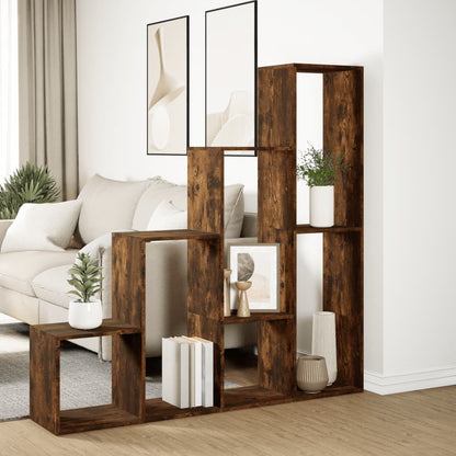 vidaXL Raumteiler-Bücherregal 4 Stufen Räuchereiche 143,5x29x143,5 cm